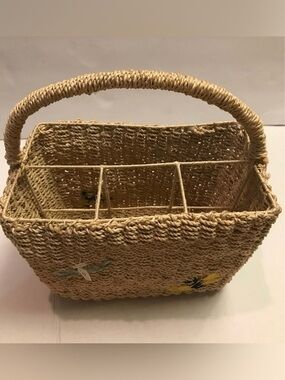 Utensil Caddy sturdy wicker/rope woven with accents touches and dividers